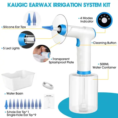 Aparat electric curatare urechi cu irigare W30 (1+9 capete, 2000mAh, Type-C)