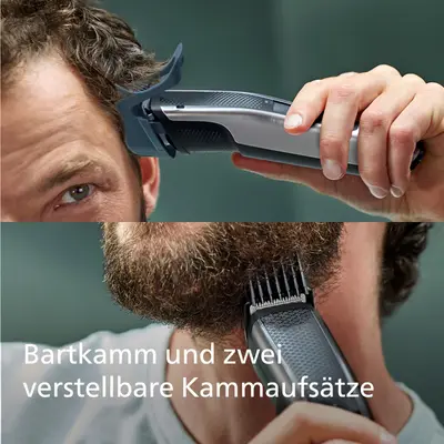 Philips Beard Trimmer 5000 Series - Aparat tuns barba, lame metal autoascutire, pieptene reglabil, detail trimmer