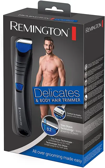 Remington BHT250 Delicates & Body Hair Trimmer - Trimmer corporal Trim Shave (pana la 0.2mm), lame Comfort Tip, 6 lungimi, acumulator Li-ion 60min, Wet/Dry