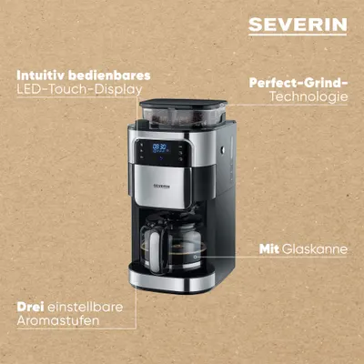Cafetieră cu râșniță Severin KA 4813, filtru, touch, 1000W