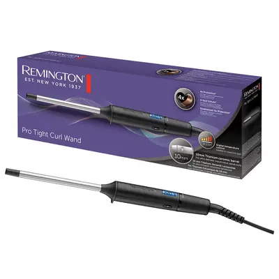 Remington Pro Tight Curl Wand CI6X10 - Ondulator conic par 10mm, titanium ceramica, 4x Protection, digital 130-220C, bucle spiralate