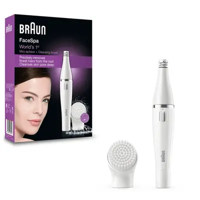 Braun FaceSpa 810 (SE810) - Epilator facial mini + perie de curatare faciala 2-in-1, 10 micro-prinderi, perie cu micro-oscilatii, 100% waterproof