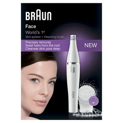 Braun FaceSpa 810 (SE810) - Epilator facial mini + perie de curatare faciala 2-in-1, 10 micro-prinderi, perie cu micro-oscilatii, 100% waterproof
